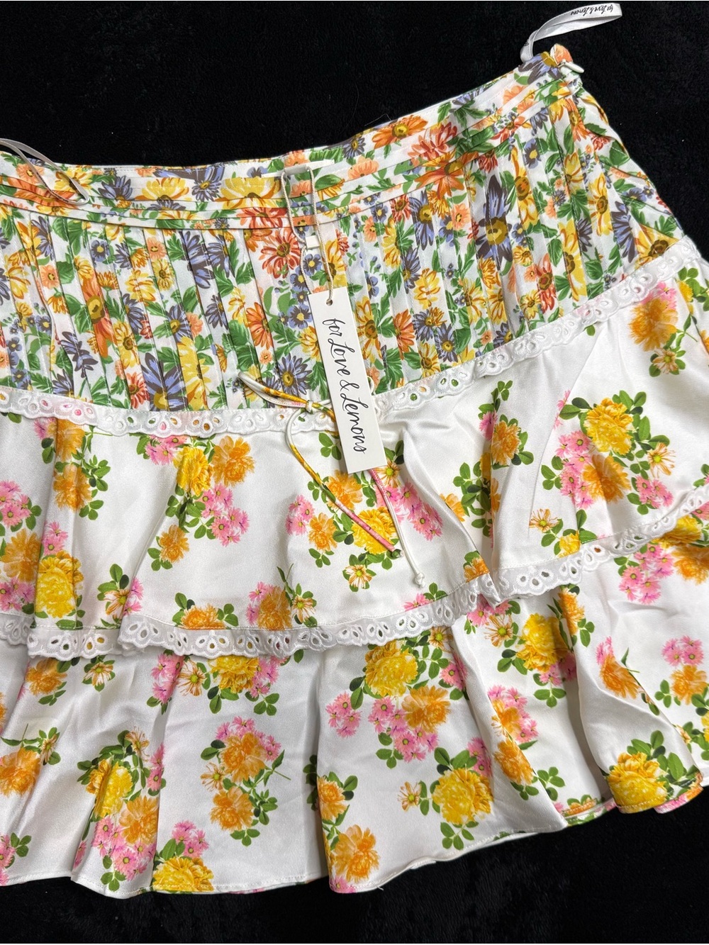 For Love & Lemons White Floral Tiered Mini Skirt